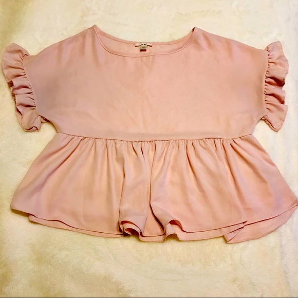 mi ami Tops - mi ami Pink Sheer Ruffled Cropped Blouse